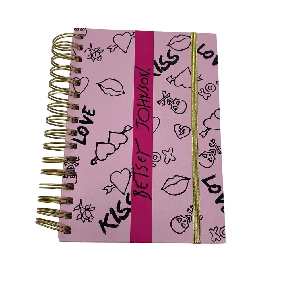 BETSEY JOHNSON XOXO Love Kiss Hearts Pink Spiral Notebook Journal 8 X 6 New